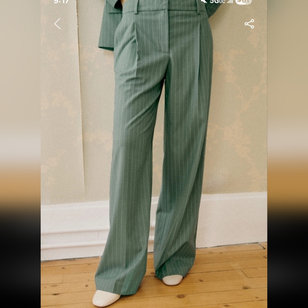 Sezane Rodriguo Green/Fine Ecru Stripes Trousers
